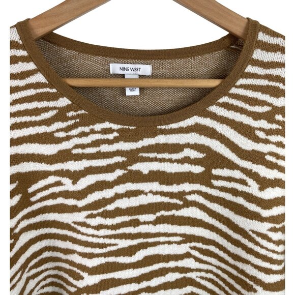 Nine West Womens Size Large Brown & White Animal Print Long Sleeve Sweater - Picture 3 of 12
